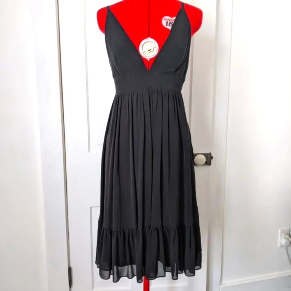 J. Crew Black Silk Deep V Dress with Ruffle - Picture 5 of 14